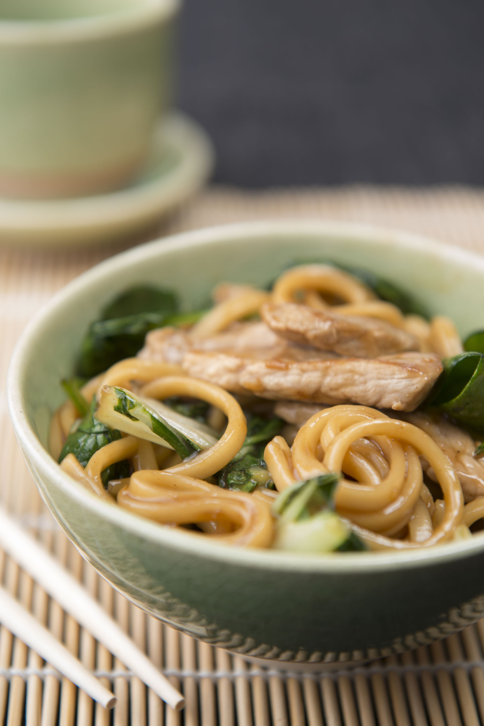 Pork in Star Anise Sauce with Greens and Udon Noodles