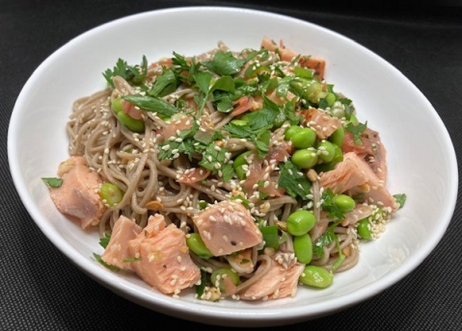 Soba with Hot Smoked Salmon and Edamame Hakubaku The Kokumotsu Company