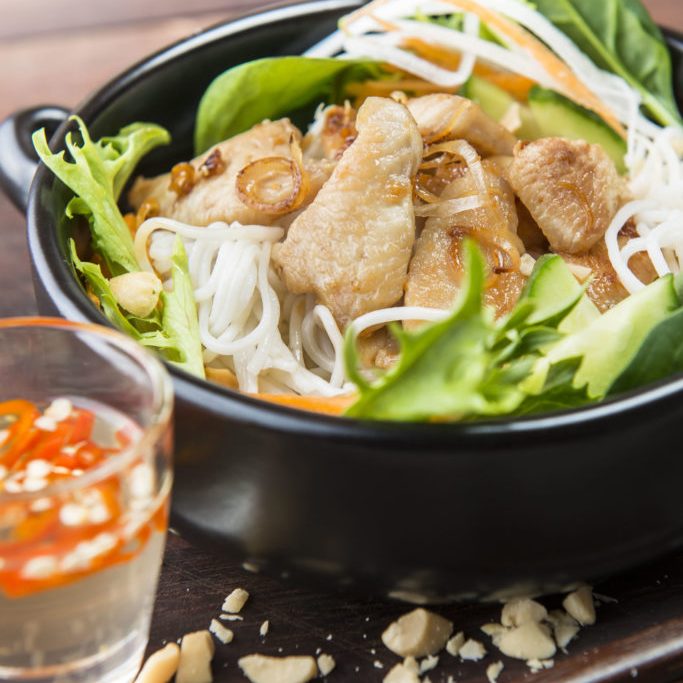Lemon Grass Chicken Salad with Chilli Dipping Sauce and Somen Noodles